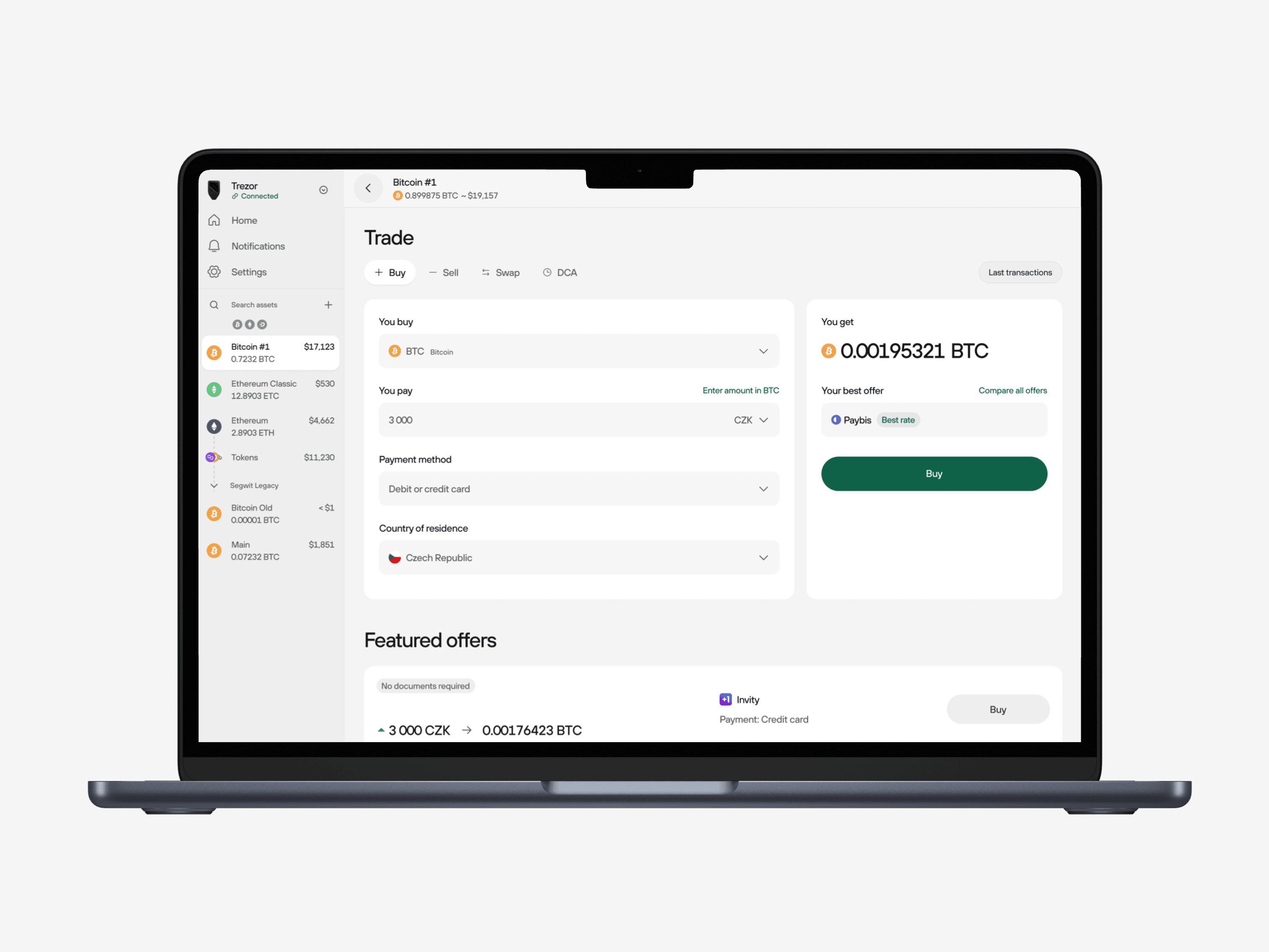 The Buy section with the recommended provider